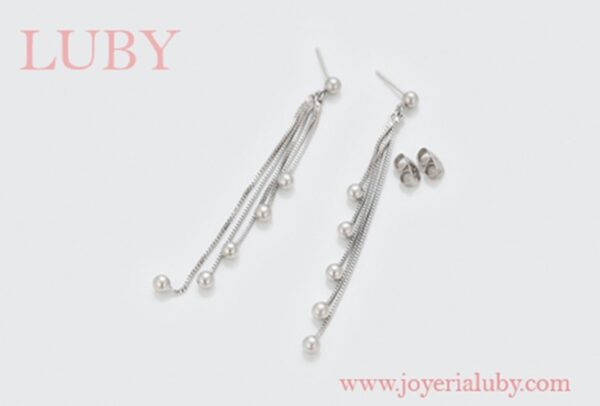 Aretes colgantes en chapa de rodio. - Imagen 2