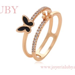 ANILLO MARIPOSA NEGRA DOBLE TIRA DE ZIRCONIA