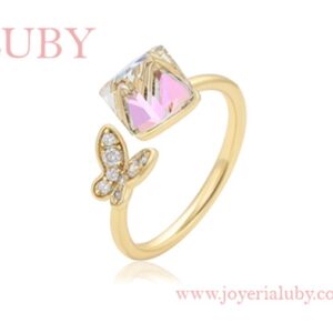 ANILLO CUBO-MARIPOSA ROSA BRILLANTE