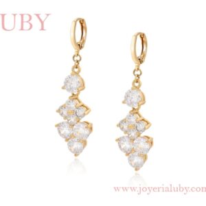 ARETES COLGANTES ROMBO TRES PIEDRAS BRILLANTES