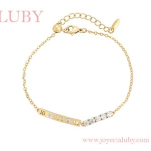 PULSERA DELGADA PLACA GRABADA CON ZIRCONIAS