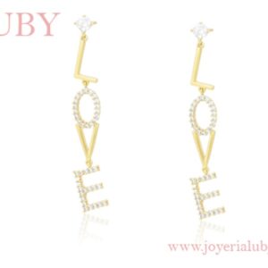 ARETES COLGANTE "LOVE" DORADO CON ZIRCONIAS
