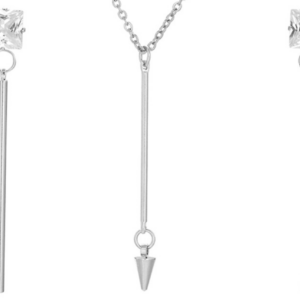 JUEGO DE COLLAR Y ARETES ESTACA COLGANTE