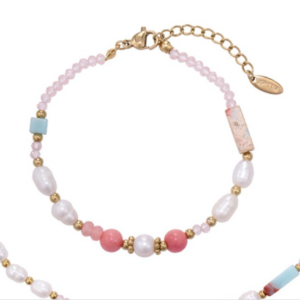 JUEGO DE COLLAR Y PULSERA PIEDRAS ROSAS