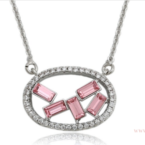 COLLAR OVALO CRISTALES ROSADOS