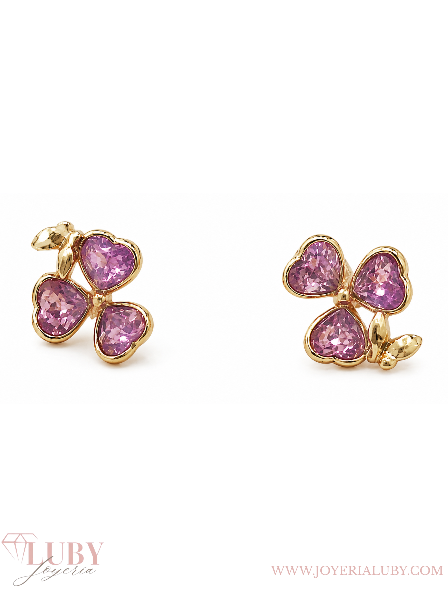 ARETE TREBOL PIEDRA ROSA